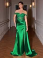 Sheath Off-the-Shoulder Appliques Lace Sweep Train Silk Like Satin Corset Porm Dress