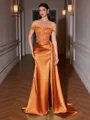 Sheath Off-the-Shoulder Appliques Lace Sweep Train Silk Like Satin Corset Porm Dress