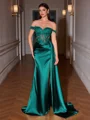 Sheath Off-the-Shoulder Appliques Lace Sweep Train Silk Like Satin Corset Porm Dress