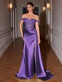 Sheath Off-the-Shoulder Appliques Lace Sweep Train Silk Like Satin Corset Porm Dress