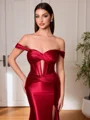 Sheath Off-the-Shoulder Pleated Court Train Corset Porm Dress