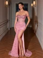 Sheath Off-the-Shoulder Beading Sweep Train Velvet Sequins Corset Porm Dress