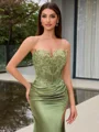 Sheath Sweetheart Appliques Lace Sweep Train Silk Like Satin Corset Porm Dress