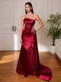 Sheath One-Shoulder Rhinestone Sweep Train Silk Like Satin Corset Porm Dress