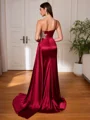 Sheath One-Shoulder Rhinestone Sweep Train Silk Like Satin Corset Porm Dress