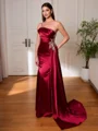 Sheath One-Shoulder Rhinestone Sweep Train Silk Like Satin Corset Porm Dress