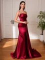 Sheath One-Shoulder Rhinestone Sweep Train Silk Like Satin Corset Porm Dress