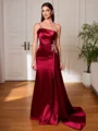 Sheath One-Shoulder Rhinestone Sweep Train Silk Like Satin Corset Porm Dress