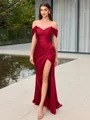 Sheath Off-the-Shoulder Pleated Floor-Length Silk Like Satin Corset Porm Dress