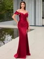 Sheath Off-the-Shoulder Pleated Floor-Length Silk Like Satin Corset Porm Dress