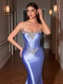 Sheath Straight Rhinestone Chapel Train Corset Porm Dress