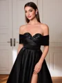 A-line Off-the-Shoulder Pleated Sweep Train Satin Corset Porm Dress