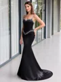 Sheath Straps Rhinestone Sweep Train Satin Corset Porm Dress
