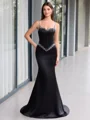 Sheath Straps Rhinestone Sweep Train Satin Corset Porm Dress