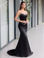 Sheath Straps Rhinestone Sweep Train Satin Corset Porm Dress