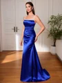 Sheath Straps Beading Sweep Train Silk Like Satin Corset Porm Dress