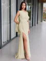 Sheath One-Shoulder Pleated Floor-Length Chiffon Corset Porm Dress