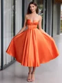 Ball-Gown Sweetheart Pleated Tea-Length Satin Corset Porm Dress