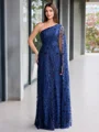 Sheath One-Shoulder Long Sleeves Floor-Length Lace Porm Dress