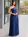 Sheath One-Shoulder Long Sleeves Floor-Length Lace Porm Dress