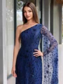 Sheath One-Shoulder Long Sleeves Floor-Length Lace Porm Dress