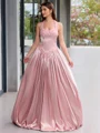 A-line Halter Beading Sweep Train Silk Like Satin Porm Dress