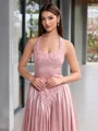 A-line Halter Beading Sweep Train Silk Like Satin Porm Dress
