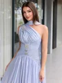 A-line One-Shoulder Rhinestone Sweep Train Porm Dress