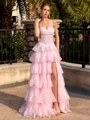 A-line Sweetheart Appliques Lace Floor-Length Tulle Corset Prom Dress