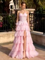 A-line Sweetheart Appliques Lace Floor-Length Tulle Corset Prom Dress