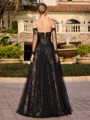 A-line Sweetheart Long Sleeves Appliques Lace Floor-Length Tulle Corset Prom Dress