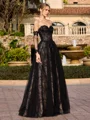A-line Sweetheart Long Sleeves Appliques Lace Floor-Length Tulle Corset Prom Dress