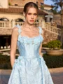 A-line Straps Flower Floor-Length Corset Prom Dress