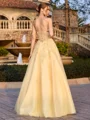 A-line Off-the-Shoulder Appliques Lace Floor-Length Tulle Corset Prom Dress