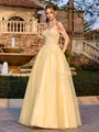 A-line Off-the-Shoulder Appliques Lace Floor-Length Tulle Corset Prom Dress