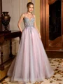 A-line Spaghetti Straps Appliques Lace Floor-Length Corset Prom Dress