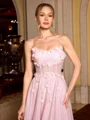 A-line Spaghetti Straps Flower Floor-Length Tulle Corset Prom Dress