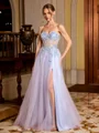 A-line Sweetheart Appliques Lace Floor-Length Tulle Corset Prom Dress