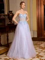 A-line Sweetheart Appliques Lace Floor-Length Tulle Corset Prom Dress