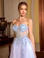 A-line Sweetheart Appliques Lace Floor-Length Tulle Corset Prom Dress
