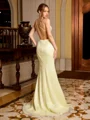 Sheath V-neck Sweep Train Corset Prom Dress