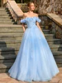 Ball-Gown Off-the-Shoulder Flower Floor-Length Tulle Corset Prom Dress