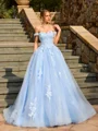 Ball-Gown Off-the-Shoulder Appliques Lace Sweep Train Tulle Corset Prom Dress