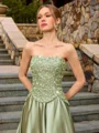 A-line Straight Sequin Floor-Length Silk Like Satin Corset Prom Dress