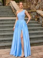 A-line One-Shoulder Beading Floor-Length Charmeuse Corset Prom Dress