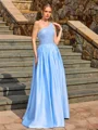 A-line One-Shoulder Beading Floor-Length Charmeuse Corset Prom Dress