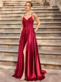 A-line V-neck Appliques Lace Floor-Length Silk Like Satin Corset Prom Dress