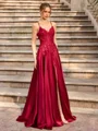 A-line V-neck Appliques Lace Floor-Length Silk Like Satin Corset Prom Dress