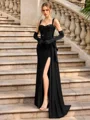 Sheath Straps Beading Floor-Length Jersey Corset Prom Dress
