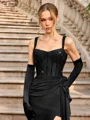 Sheath Straps Beading Floor-Length Jersey Corset Prom Dress